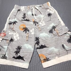 Ingear Gray and Orange Drawstring Elastic Waist Swim/Cargo Shorts